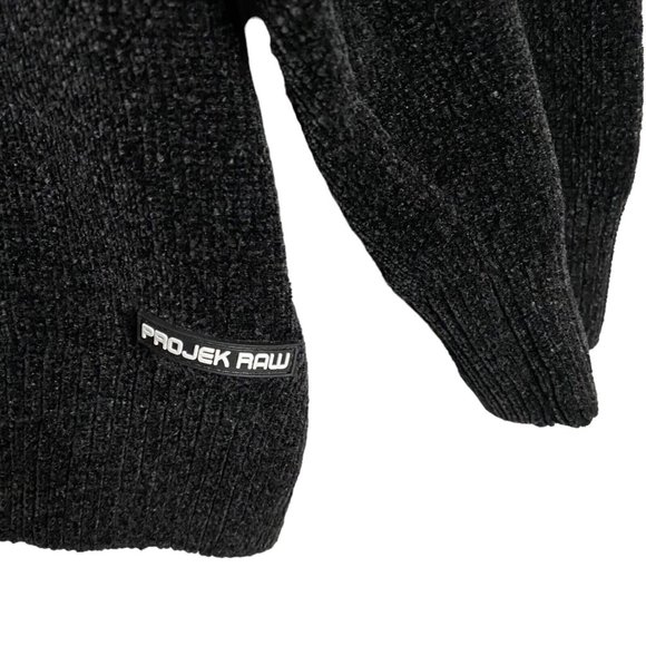 Projek Raw Men's Black Velour 1/4 Zip Pullover Knit Sweater - Picture 4 of 8